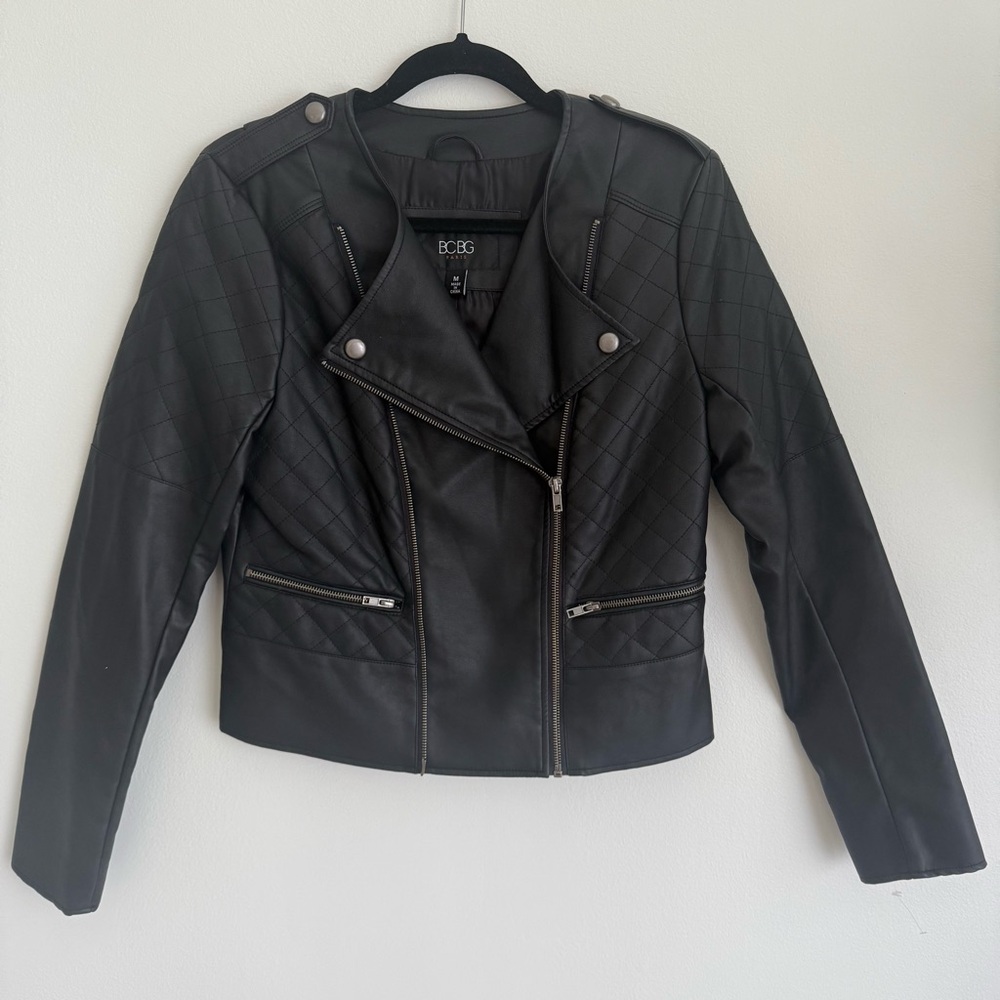 BCBG Paris Black Quilted Leather Jacket